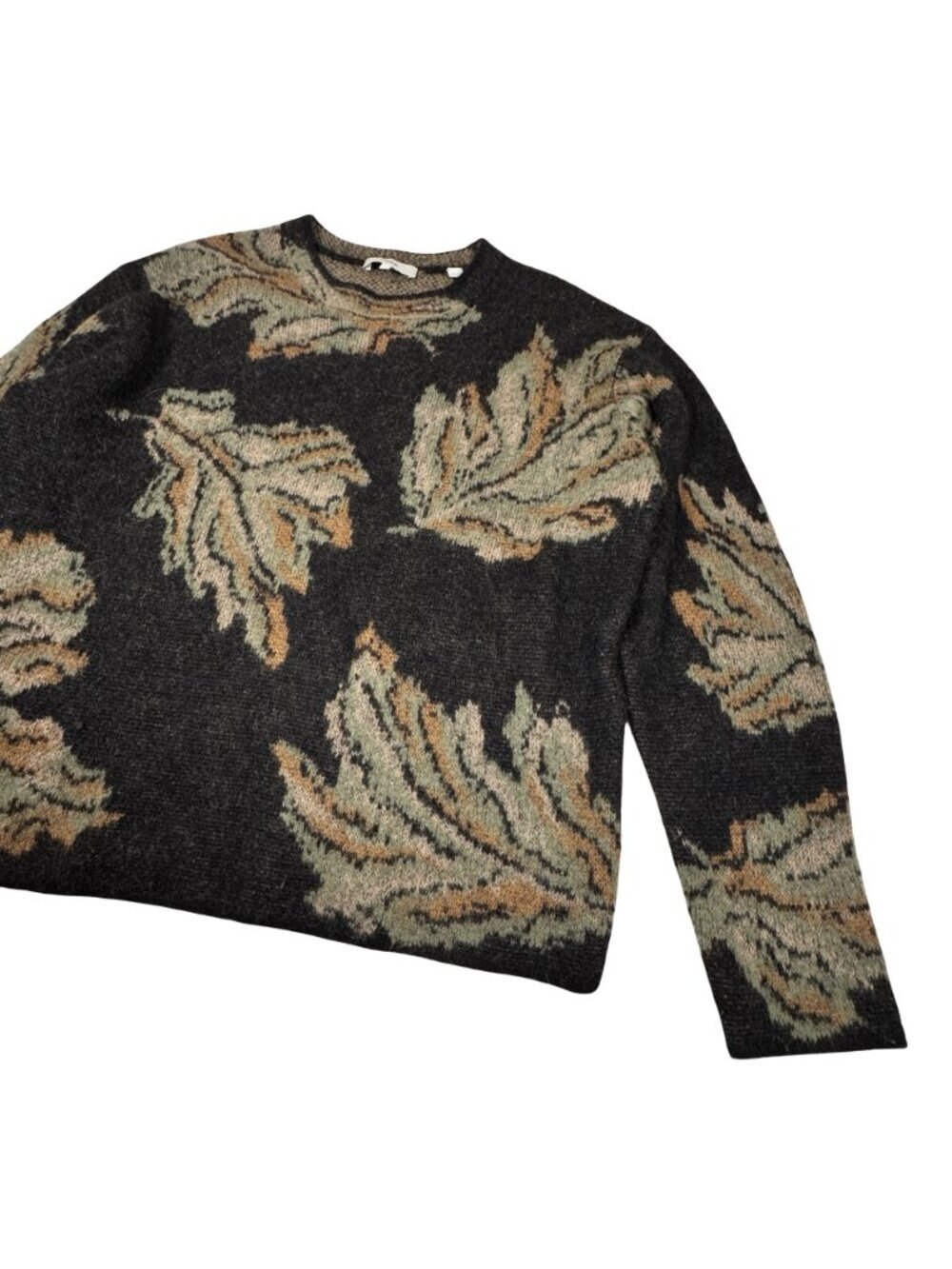 Vince Alpaca Blend Leaf Jacquard Sweater Sz S Oversized Boho - Picture 5 of 12